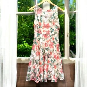 Julian‎ Taylor NY Cream Chiffon Overlay with Floral Print Spring Dress